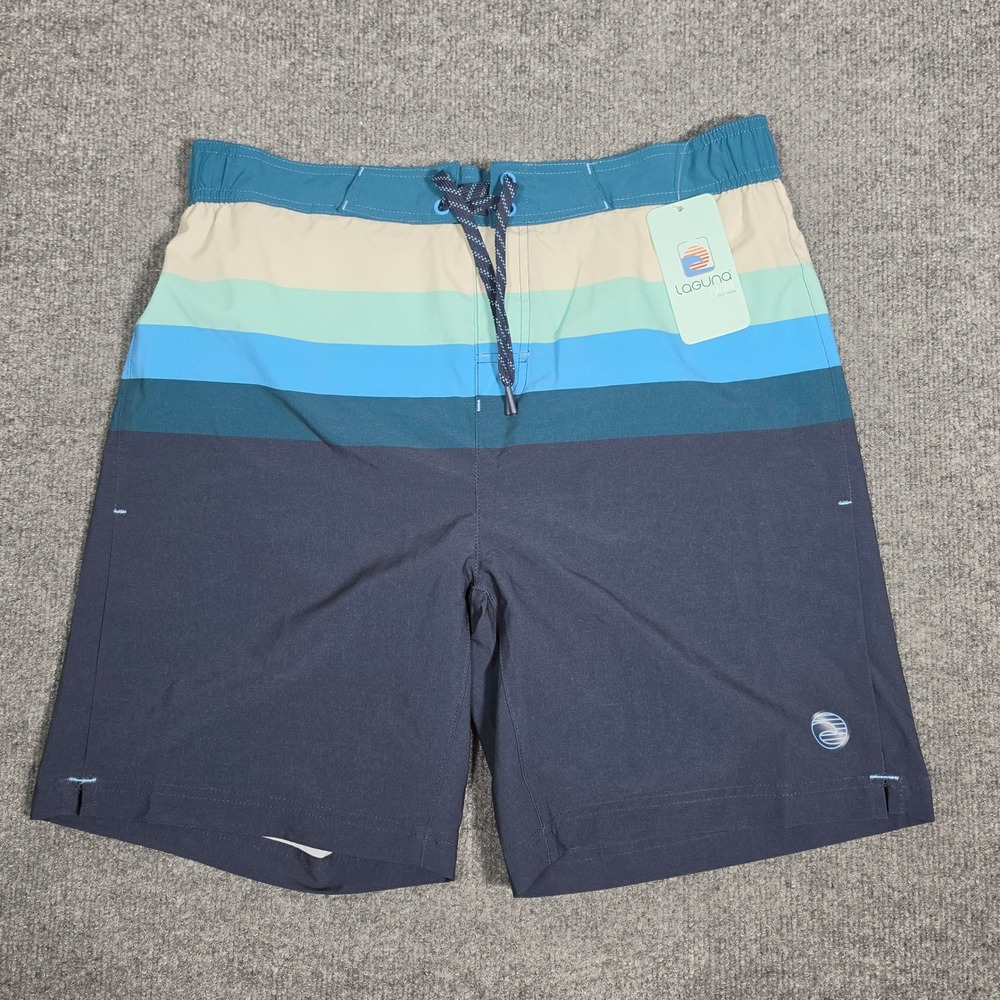 Laguna Swim Mens Blue Striped‎ Board Shorts Trunks Size Large LMS4739 NWT